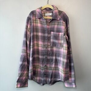 Abercrombie Kids Plaid Flannel Long Sleeve Button Shirt Pink Gray Size 11/12